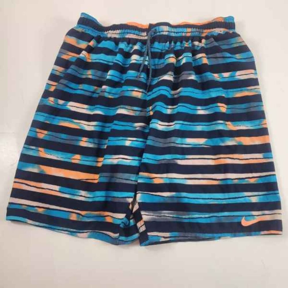 Nike Mens Swim Board Trunks Shorts - Black Blue Orange Striped - Small